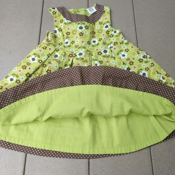 Green/brown flower/polkadot toddler dress - Picture 2 of 5